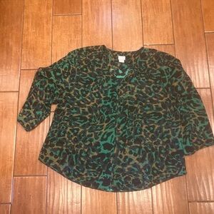 Chico's Green and Brown Leopard Print Blouse